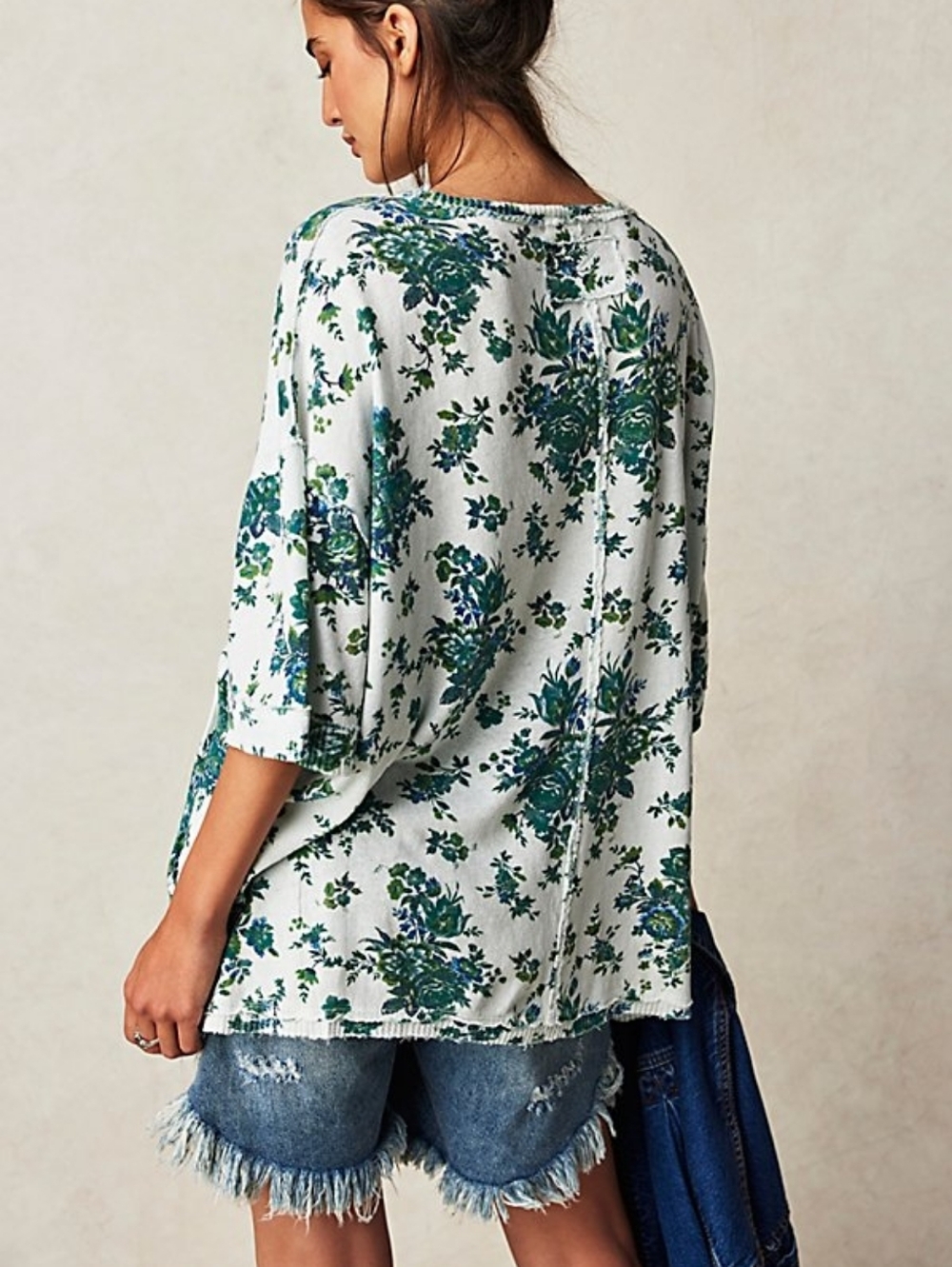 Free People | We The Free Oversized Tee Size S NWT Green Blue Floral Cotton Top